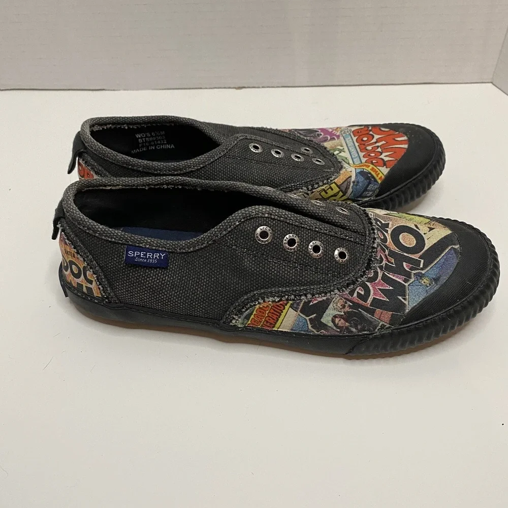 Paul Sperry‎ Doctor Who Comic Canvas Slip On Sneakers Black STS99303 Womens 6.5